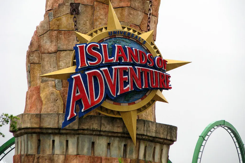 Letrero de entrada de Universal's Islands of Adventure en Orlando